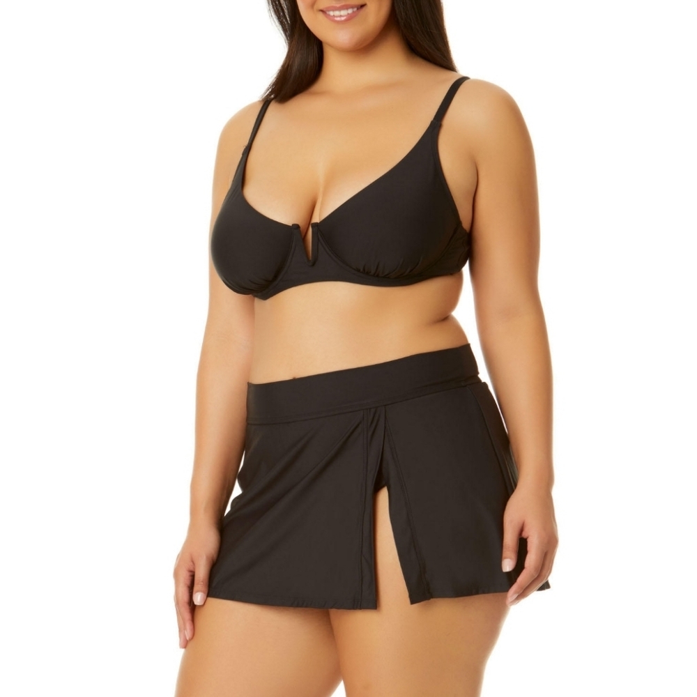 Anne Cole Ladies Swim V-Wire Bikini Top and Side Slit skirted bottom XL top -XXL